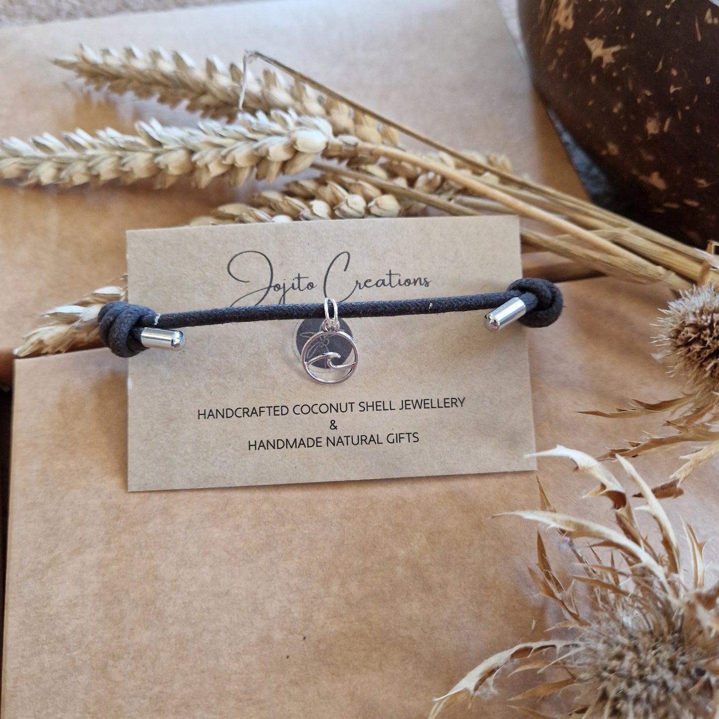 Charm Bracelet, Eco Friendly, Vegan, Save our Oceans. Wave Charm on Cotton Cord, Waves