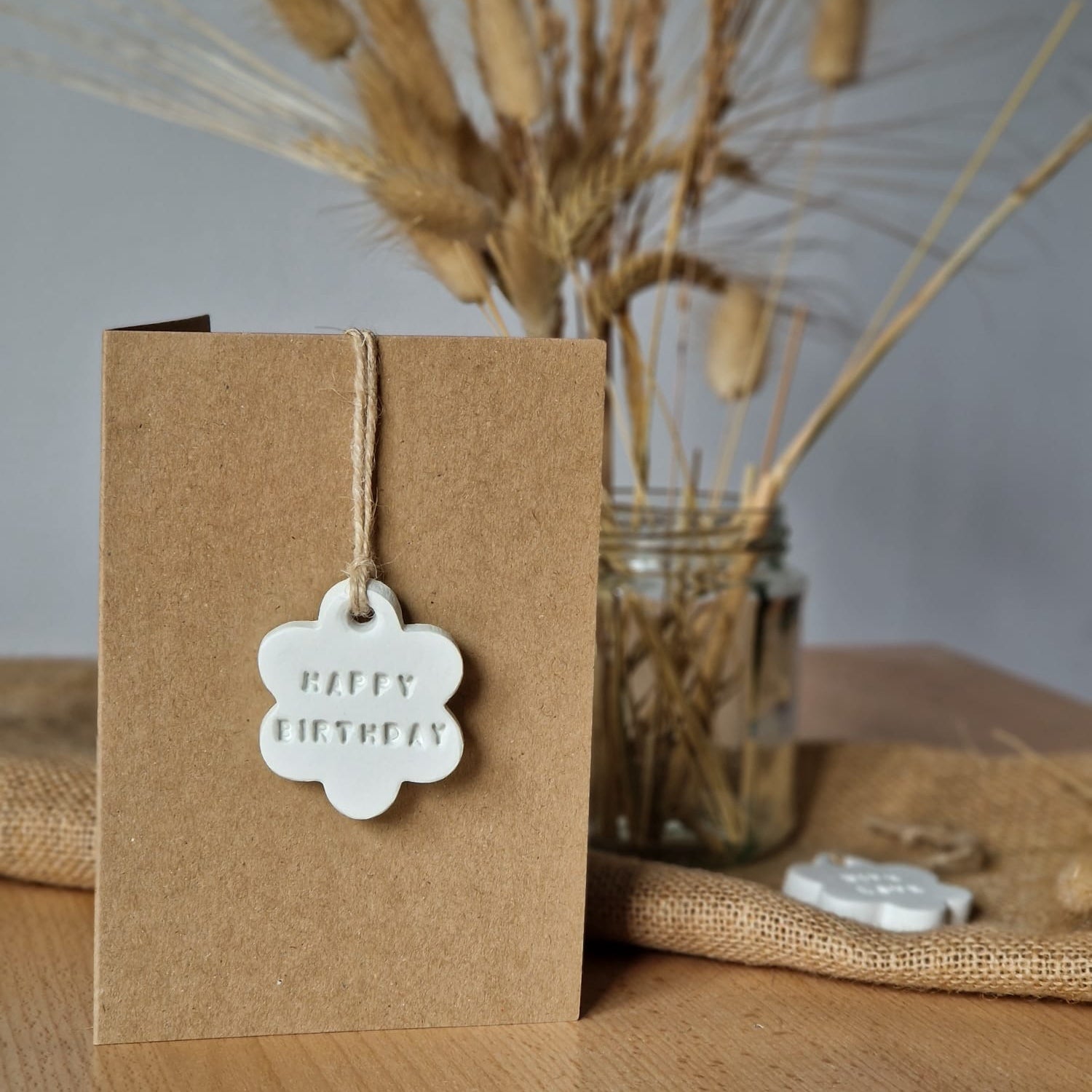Hand Crafted Clay Happy Birthday Card on Kraft Card