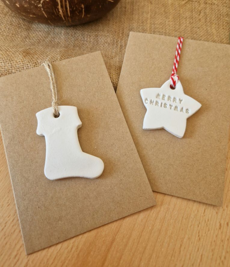 Merry Christmas Clay Star Ornament personalised Keepsake Card, Birthday Card, Eco Friendly Christmas Card