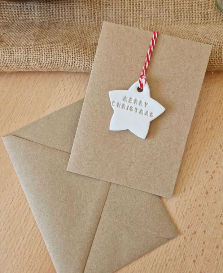 Merry Christmas Clay Star Ornament personalised Keepsake Card, Birthday Card, Eco Friendly Christmas Card