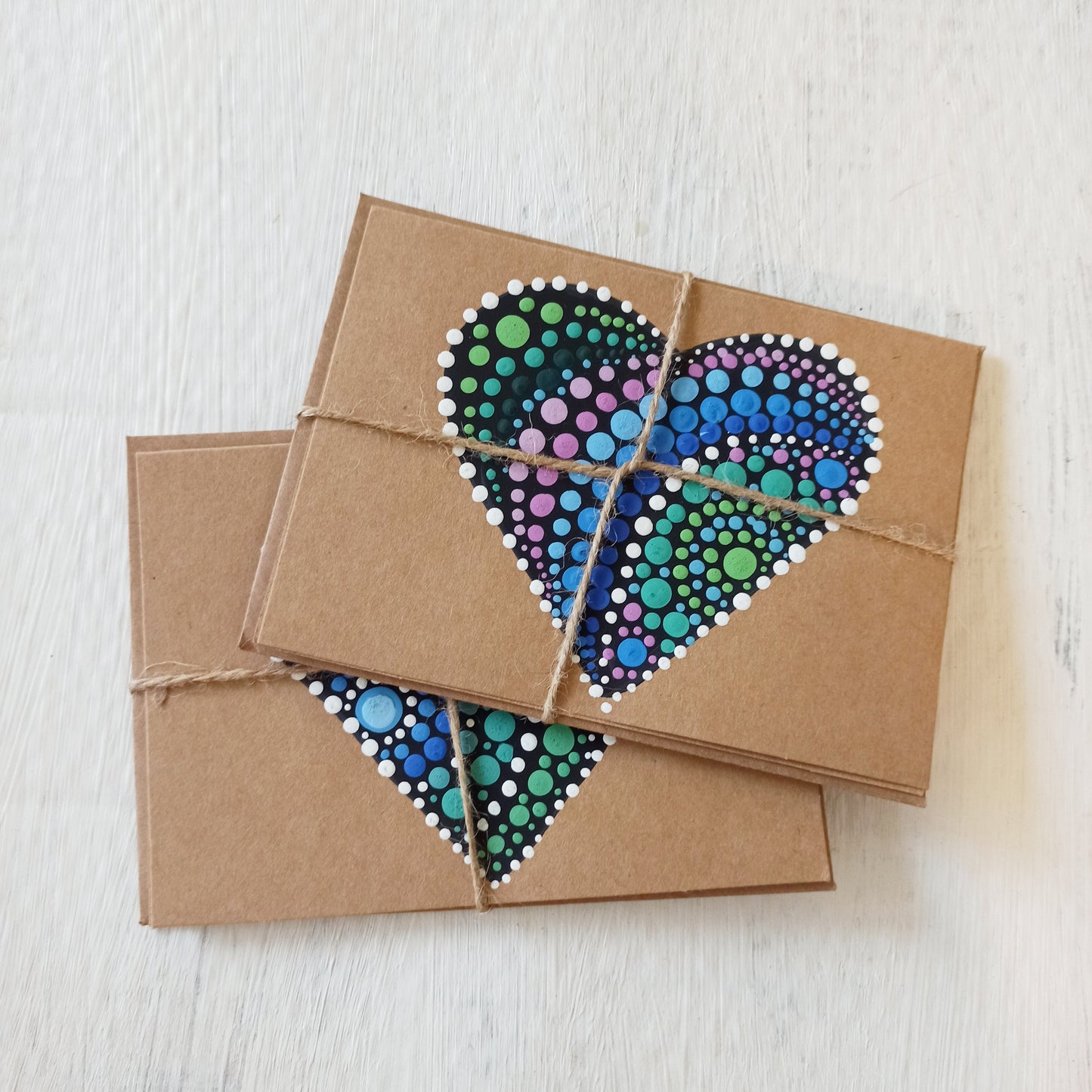 Hand Painted Heart Cards Brown Kraft greetings card for any occasion, valentines day cards