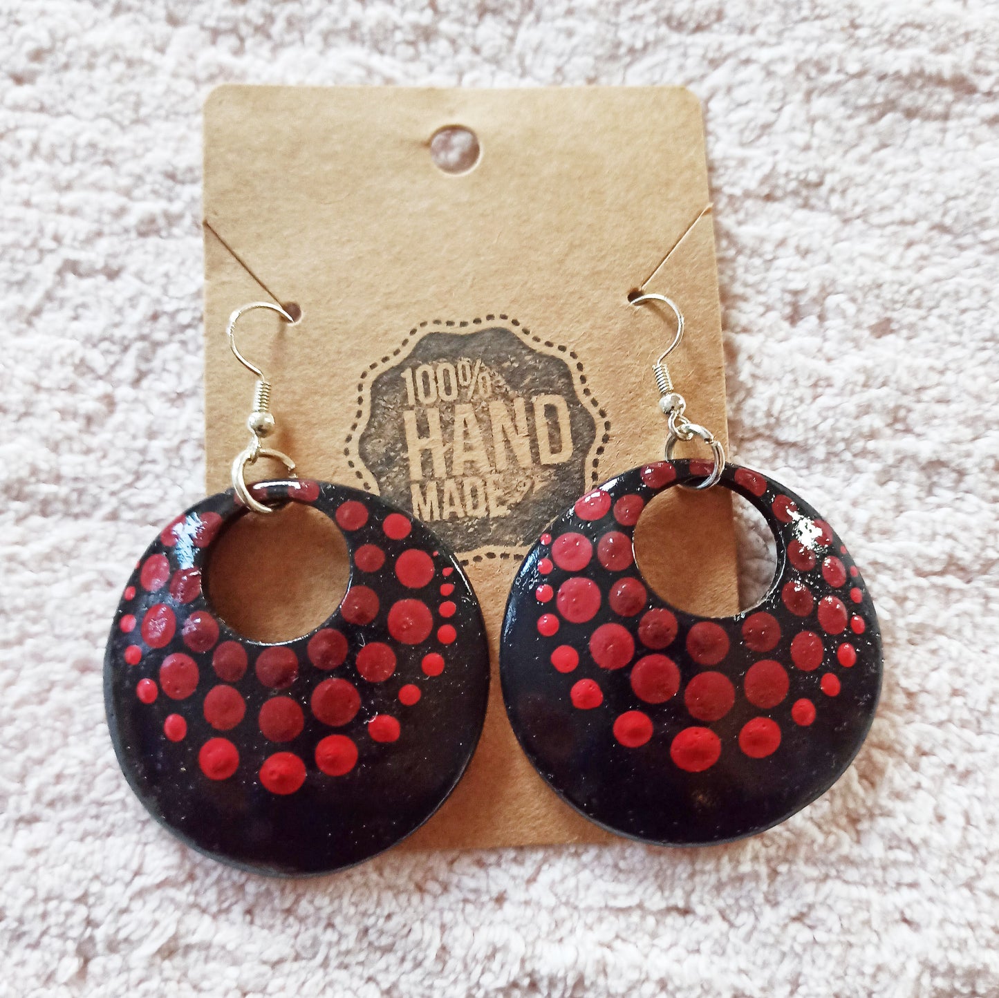 Hand Painted Gourd Circular Earrings Maroon