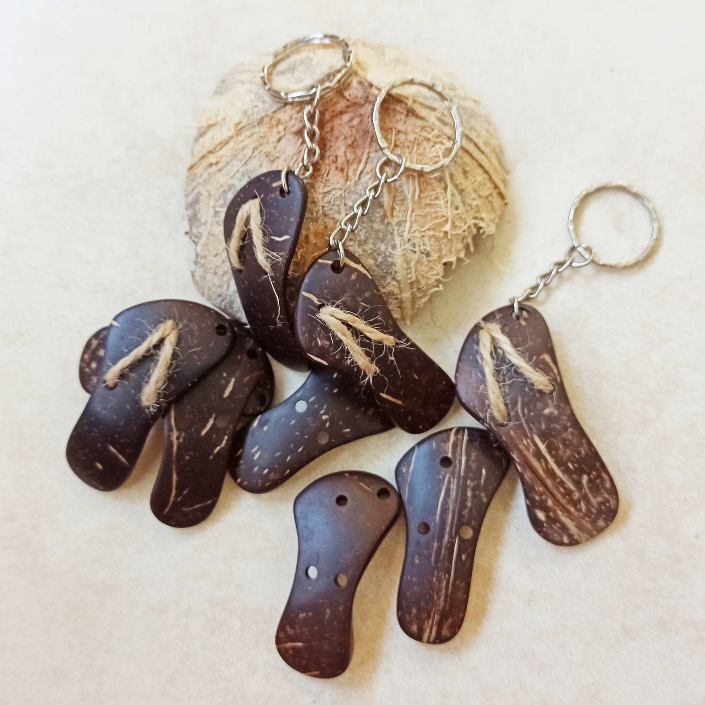 Coconut Shell Flip Flop Key Chain
