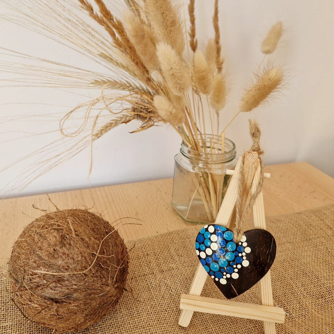 Coconut Shell Heart Ornament Hand Painted