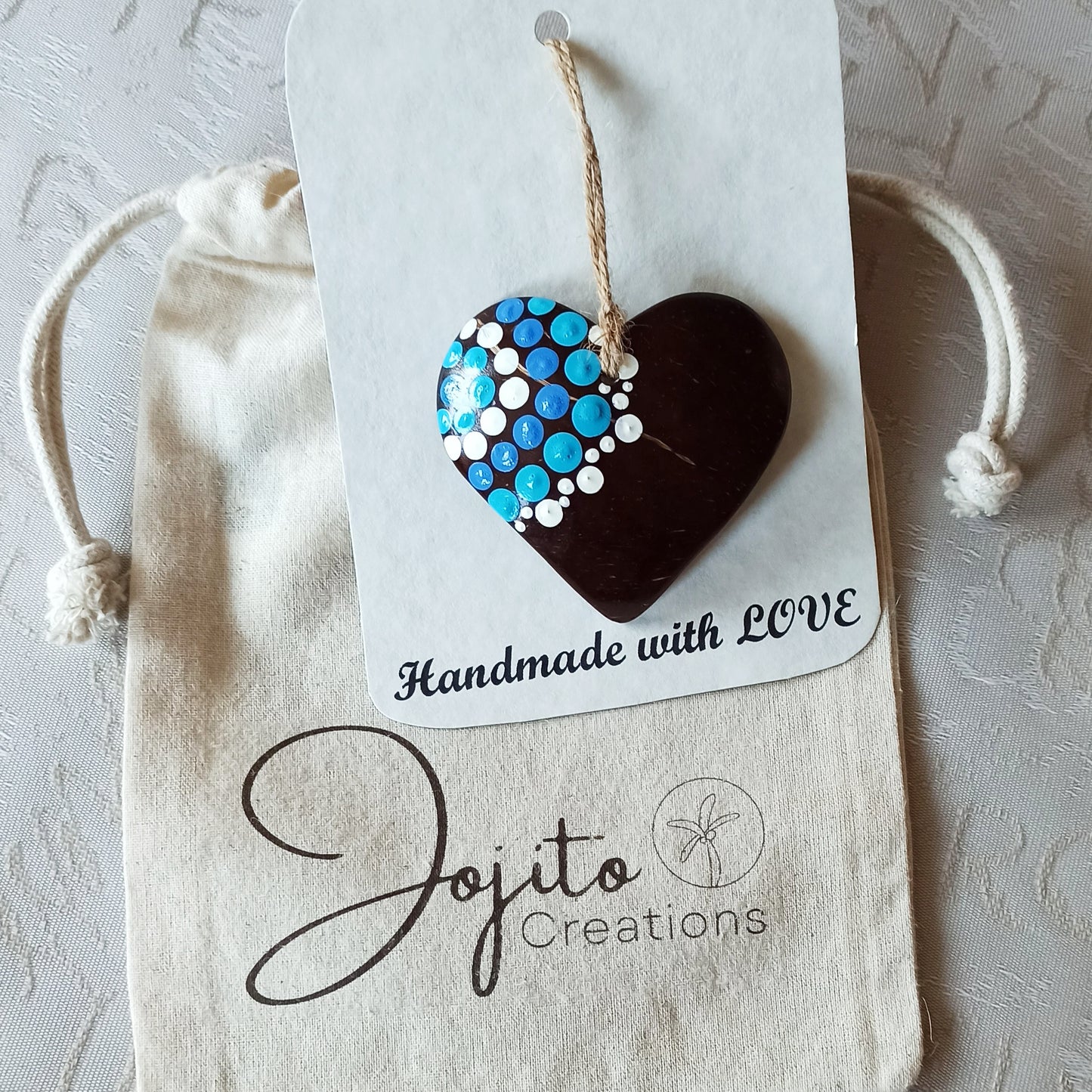 Coconut Shell Heart Ornament Hand Painted