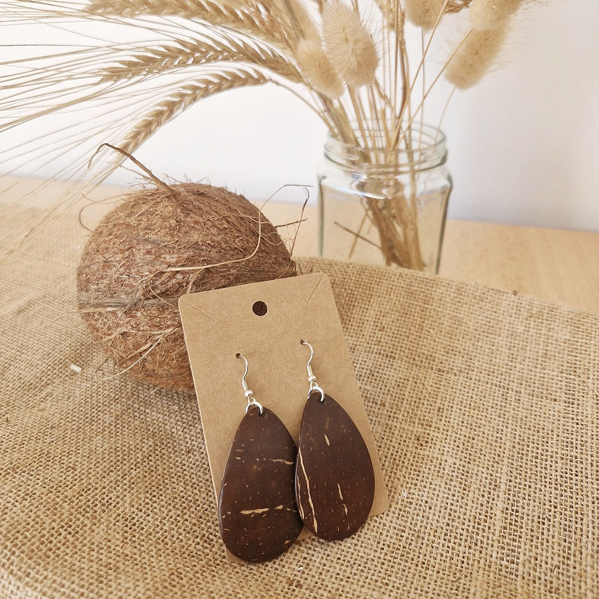 Coconut Shell Teardrop Earrings