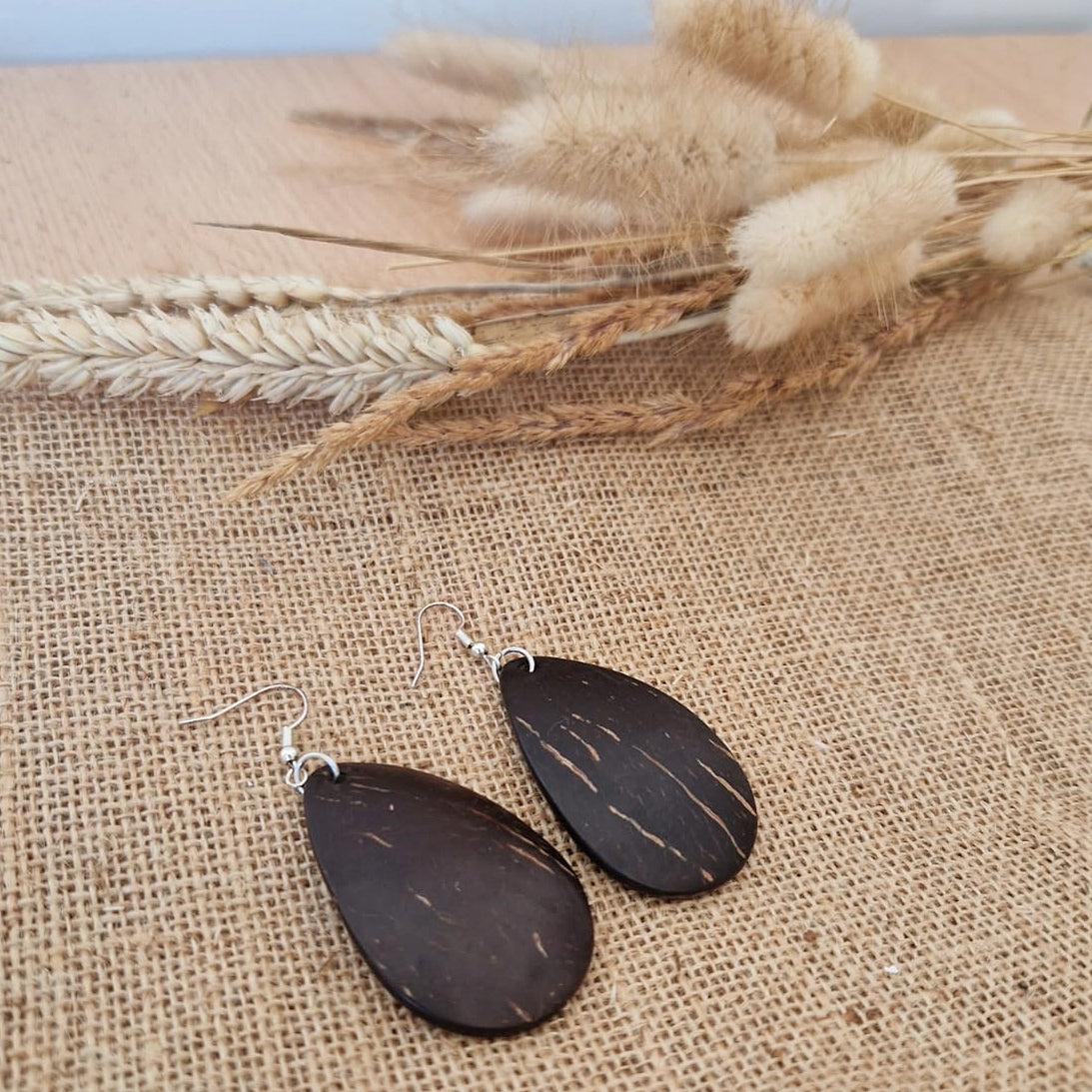 Coconut Shell Teardrop Earrings