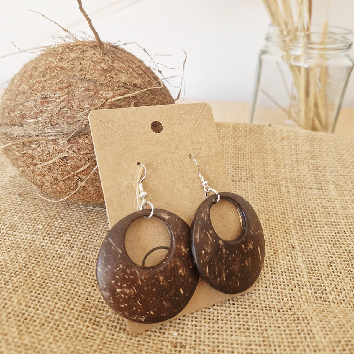 Coconut Shell Earrings, Jojito Creations, Handmade