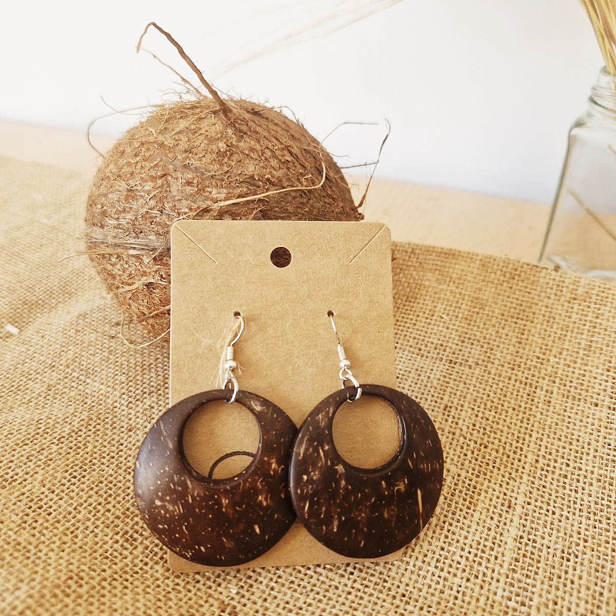 Coconut Shell Earrings, Jojito Creations, Handmade