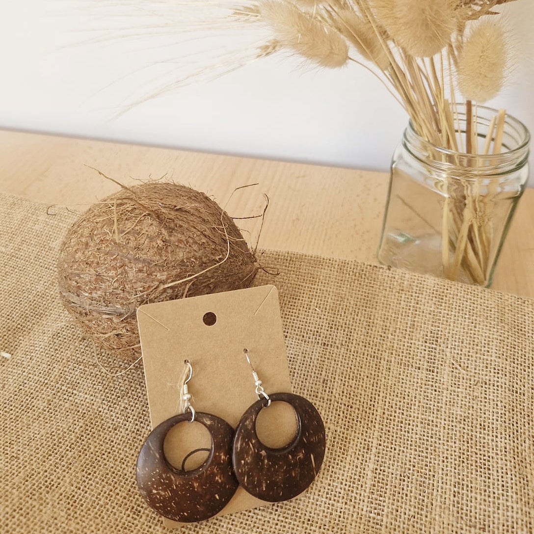 Coconut Shell Earrings, Jojito Creations, Handmade