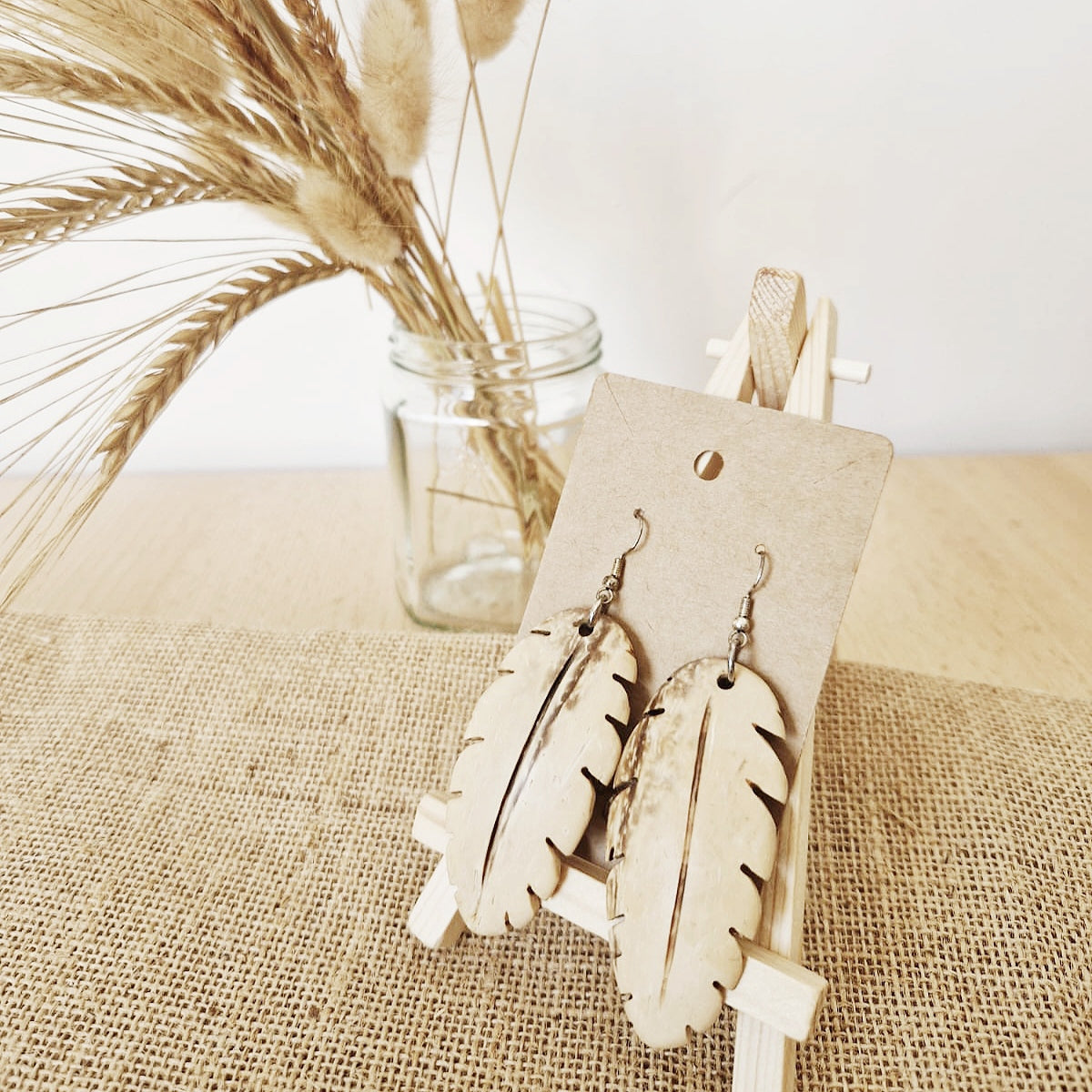 White Coconut Shell Large Feather Earrings