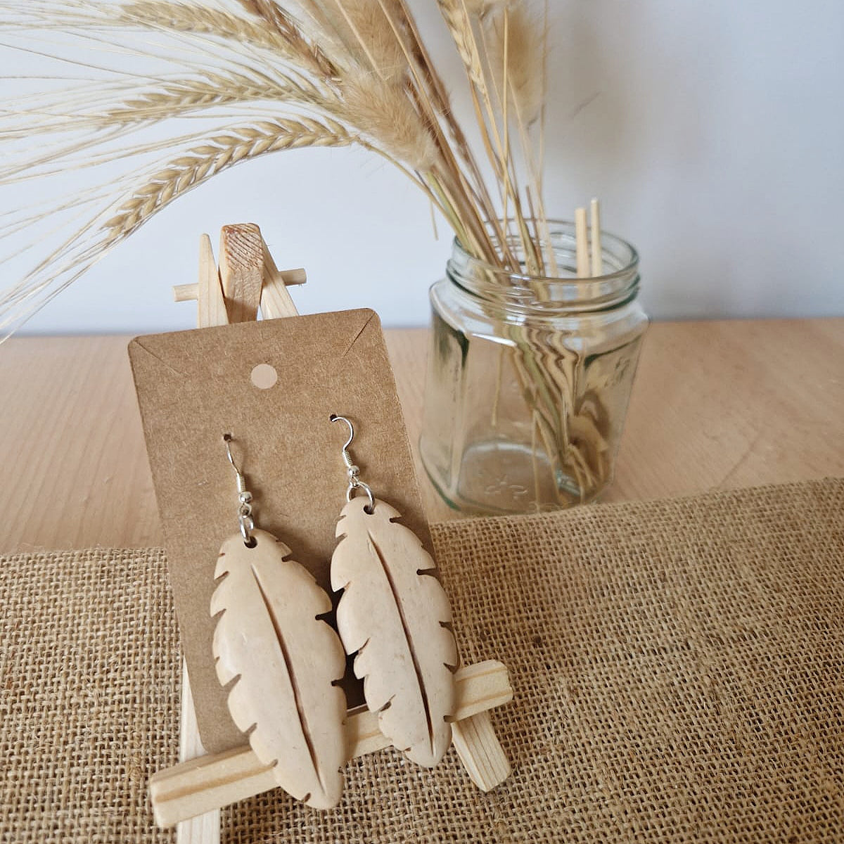 Coconut Shell White Coconut Young Coconut Shell Feather Earrings