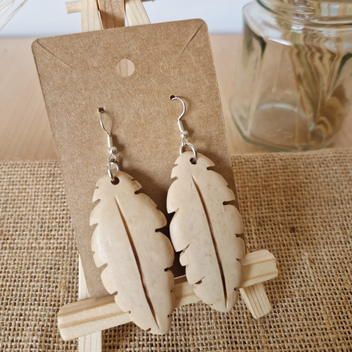 Coconut Shell White Coconut Young Coconut Shell Feather Earrings