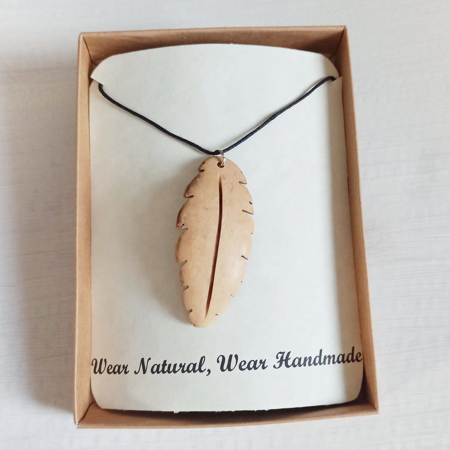 White Coconut Shell Feather Pendant Necklace