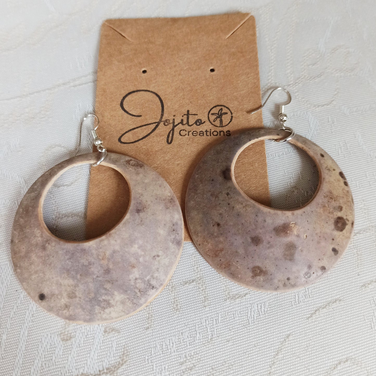 Speckled Beige Gourd Natural Eco Friendly Hoop Boho earrings