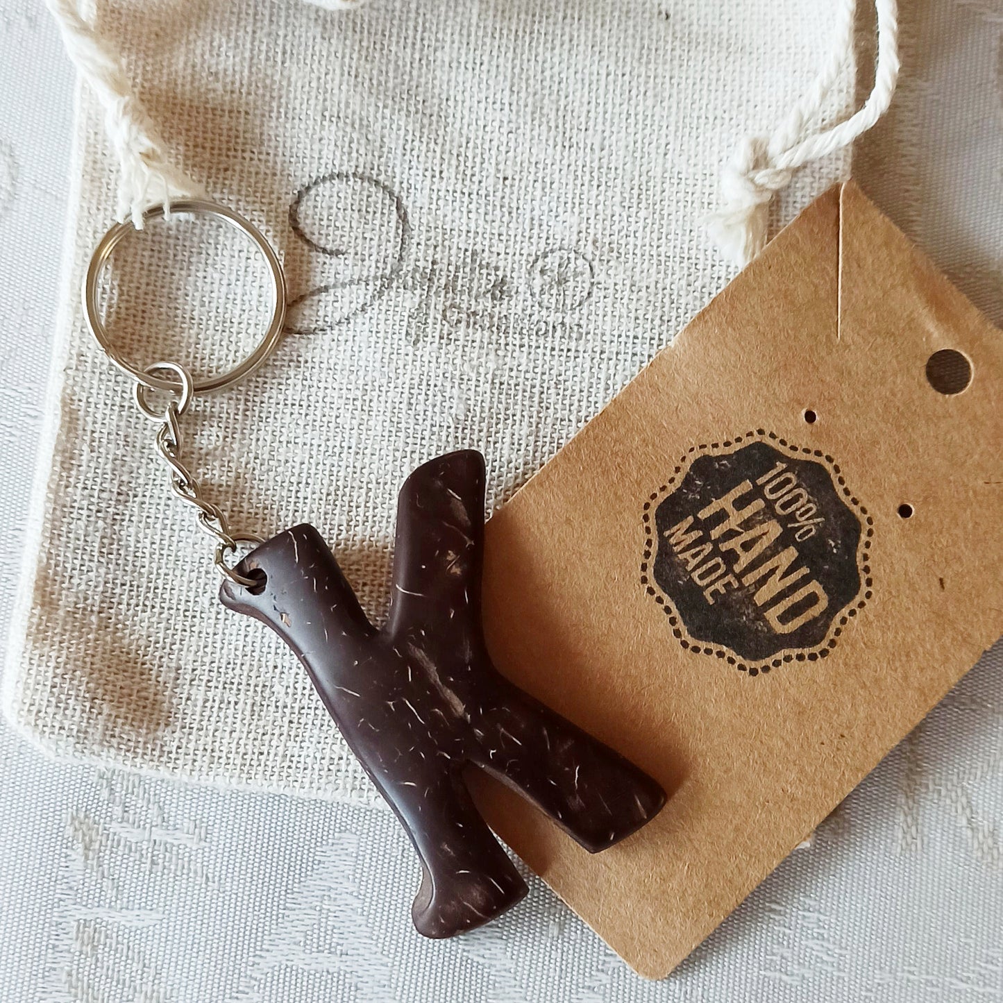 customised wood keychain coconut shell personalised initials key ring key chain