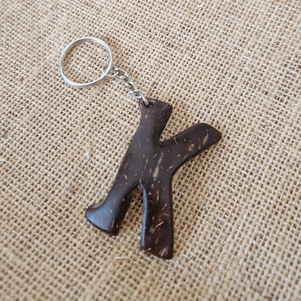 customised wood keychain coconut shell personalised initials key ring key chain