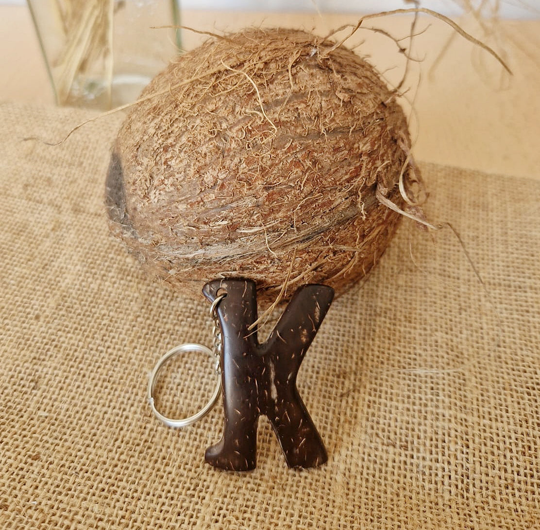 customised wood keychain coconut shell personalised initials key ring key chain