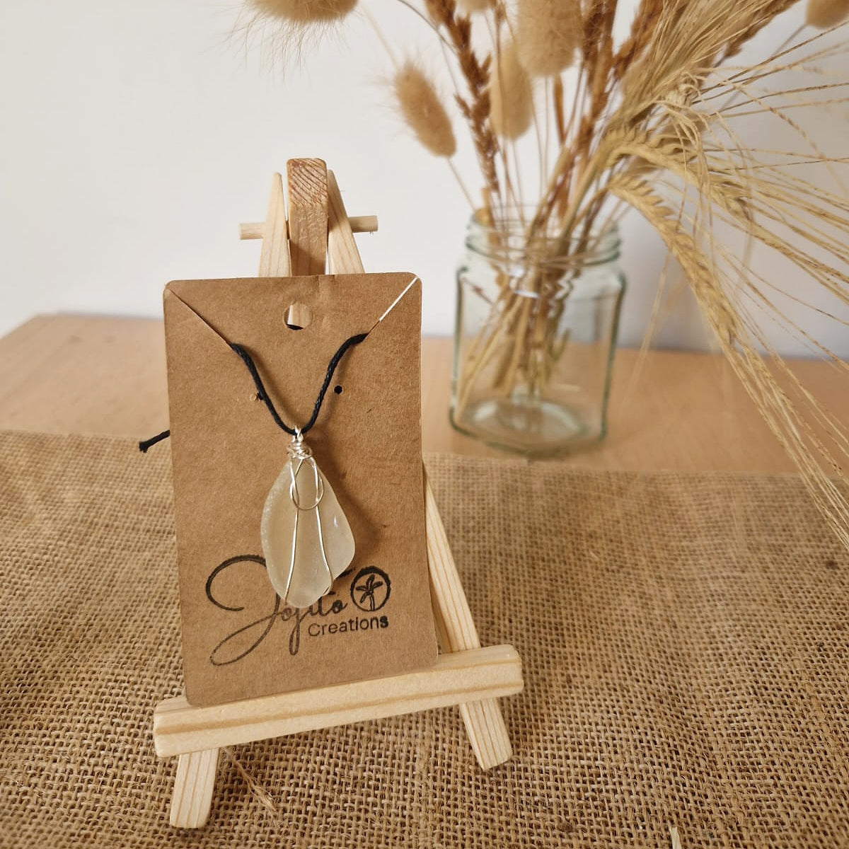 White Sea Glass Pendant Silver Wire wrapping