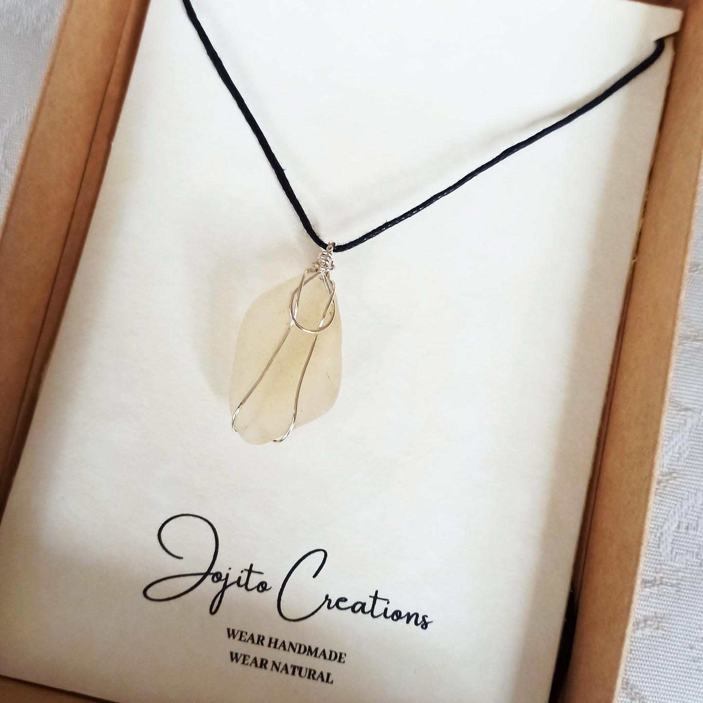 White Sea Glass Pendant Silver Wire wrapping