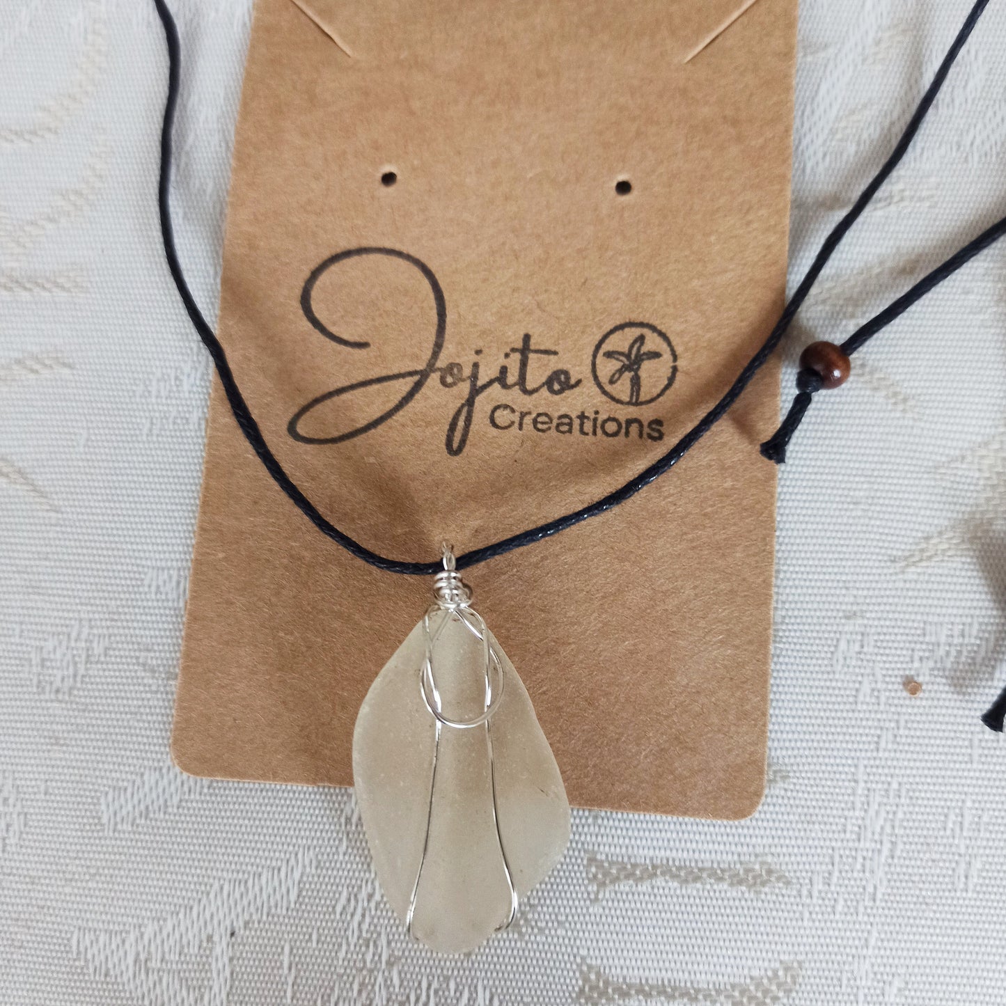 White Sea Glass Pendant Silver Wire wrapping