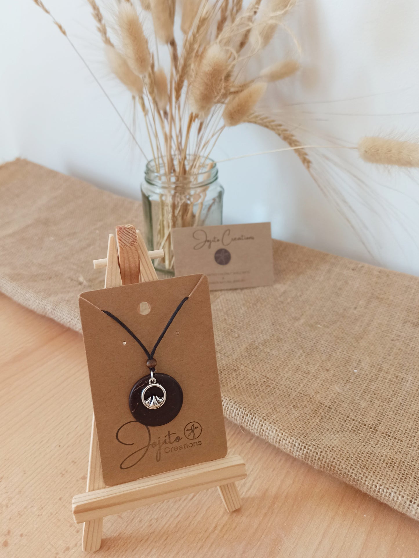 Coconut Shell with mountain silver charm pendant necklace, Eco Friendly Jewellery