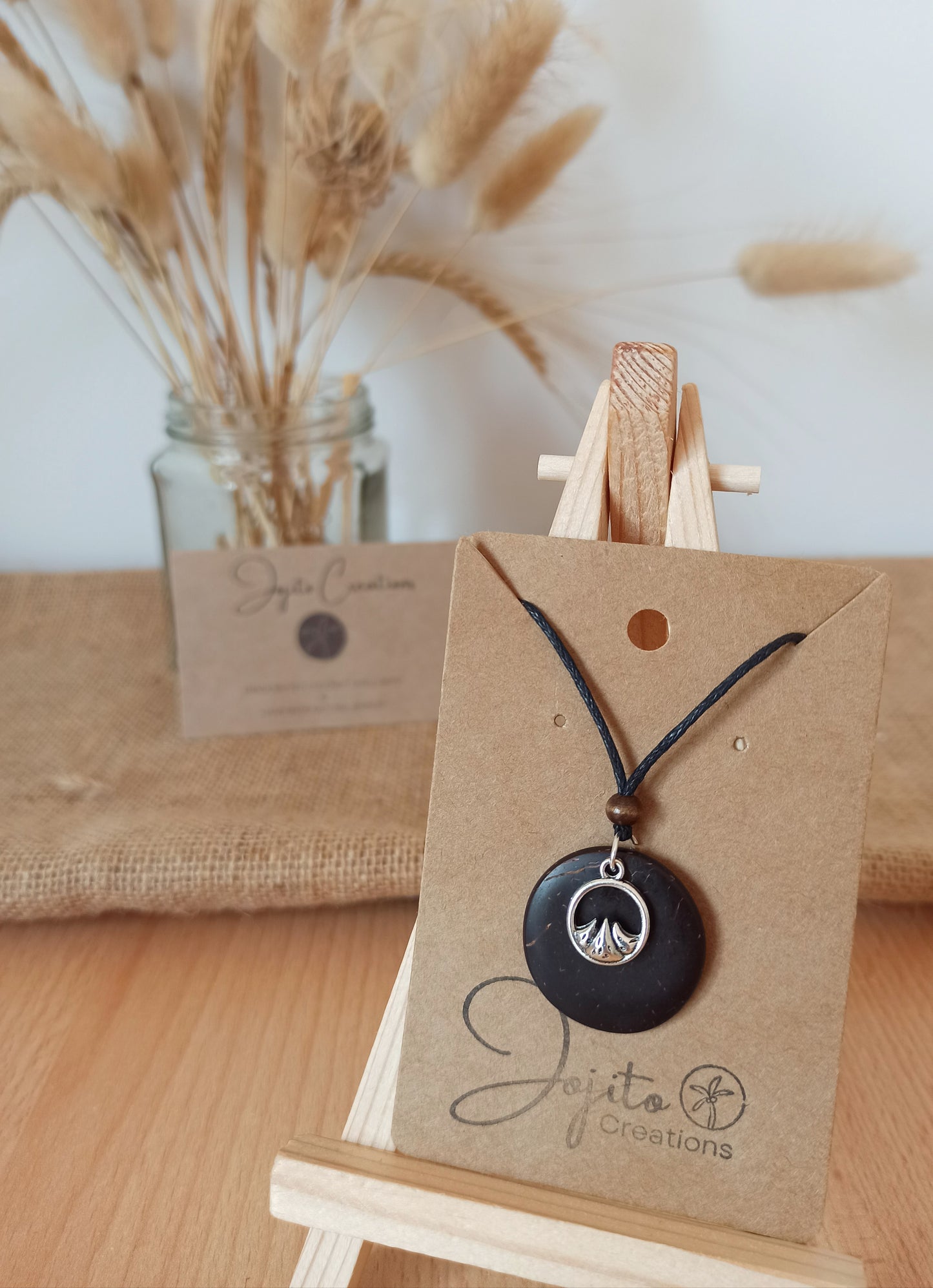 Coconut Shell with mountain silver charm pendant necklace, Eco Friendly Jewellery