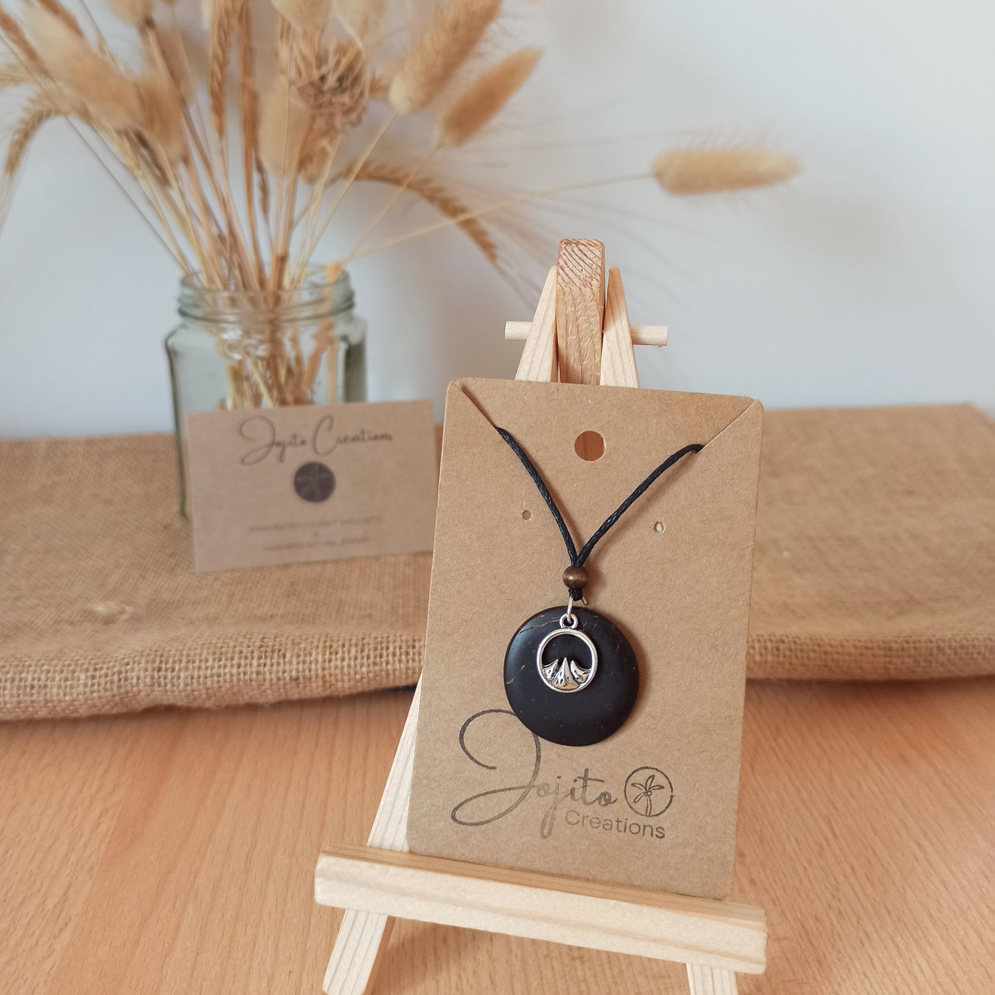 Coconut Shell with mountain silver charm pendant necklace, Eco Friendly Jewellery