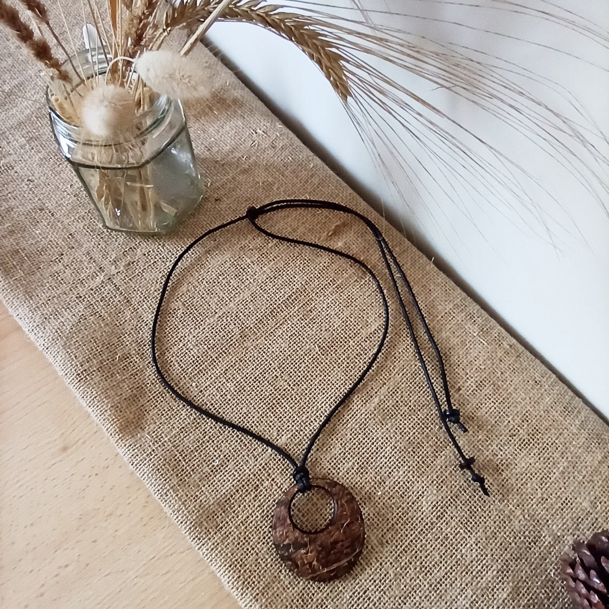 Natural Fibres Coconut Shell Hoop Pendant