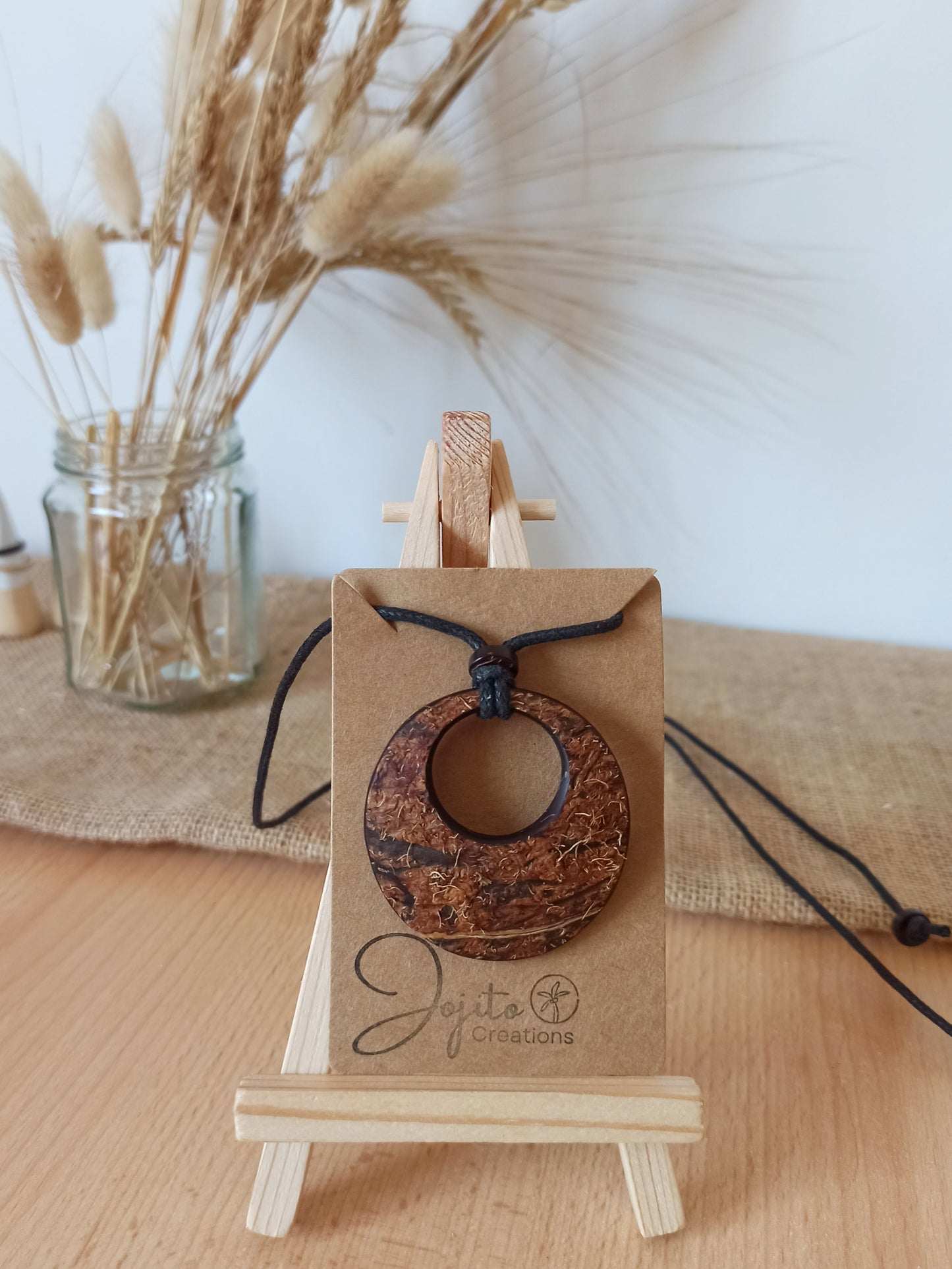 Natural Fibres Coconut Shell Hoop Pendant