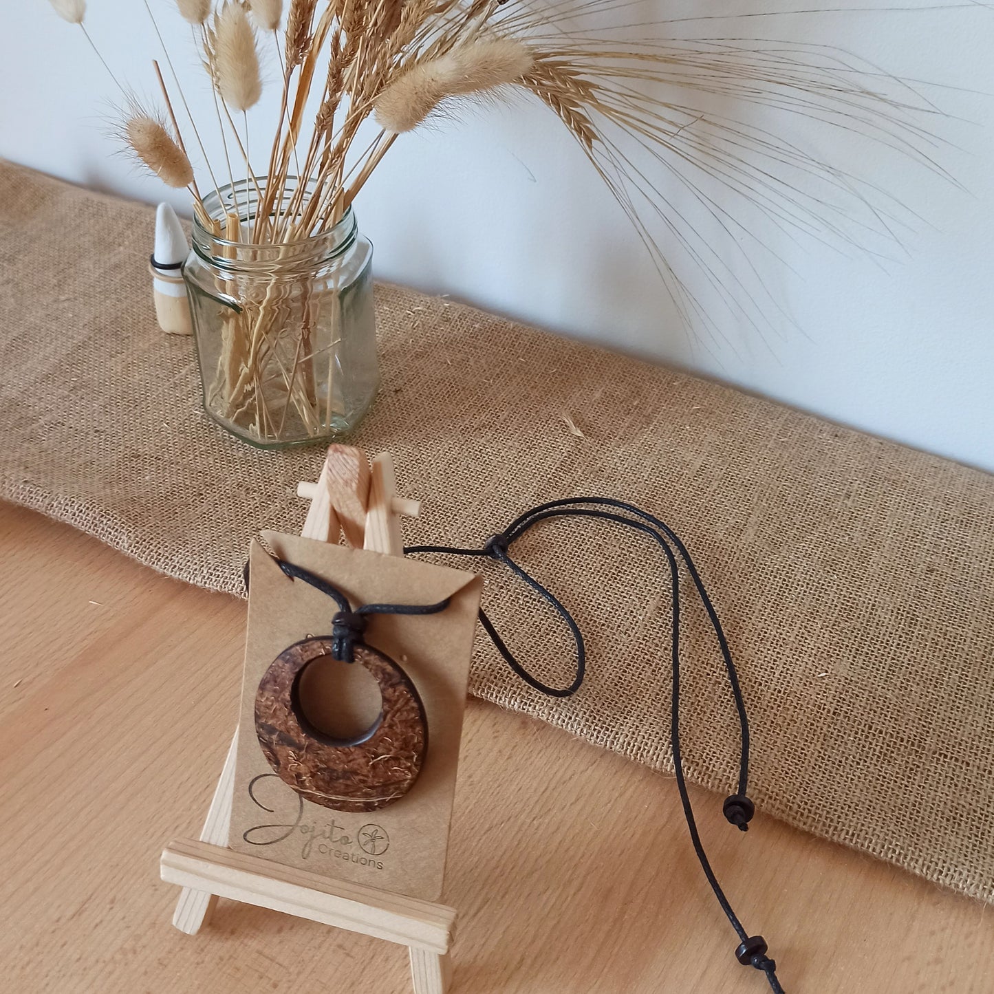 Natural Fibres Coconut Shell Hoop Pendant