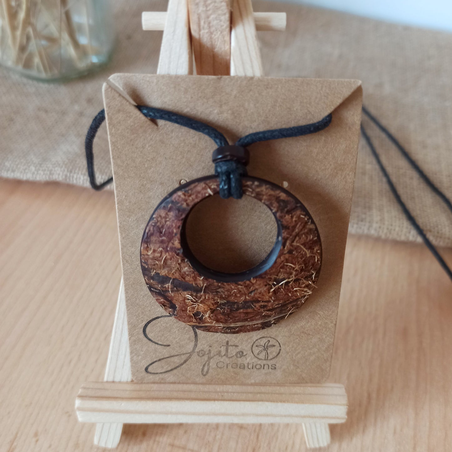Natural Fibres Coconut Shell Hoop Pendant