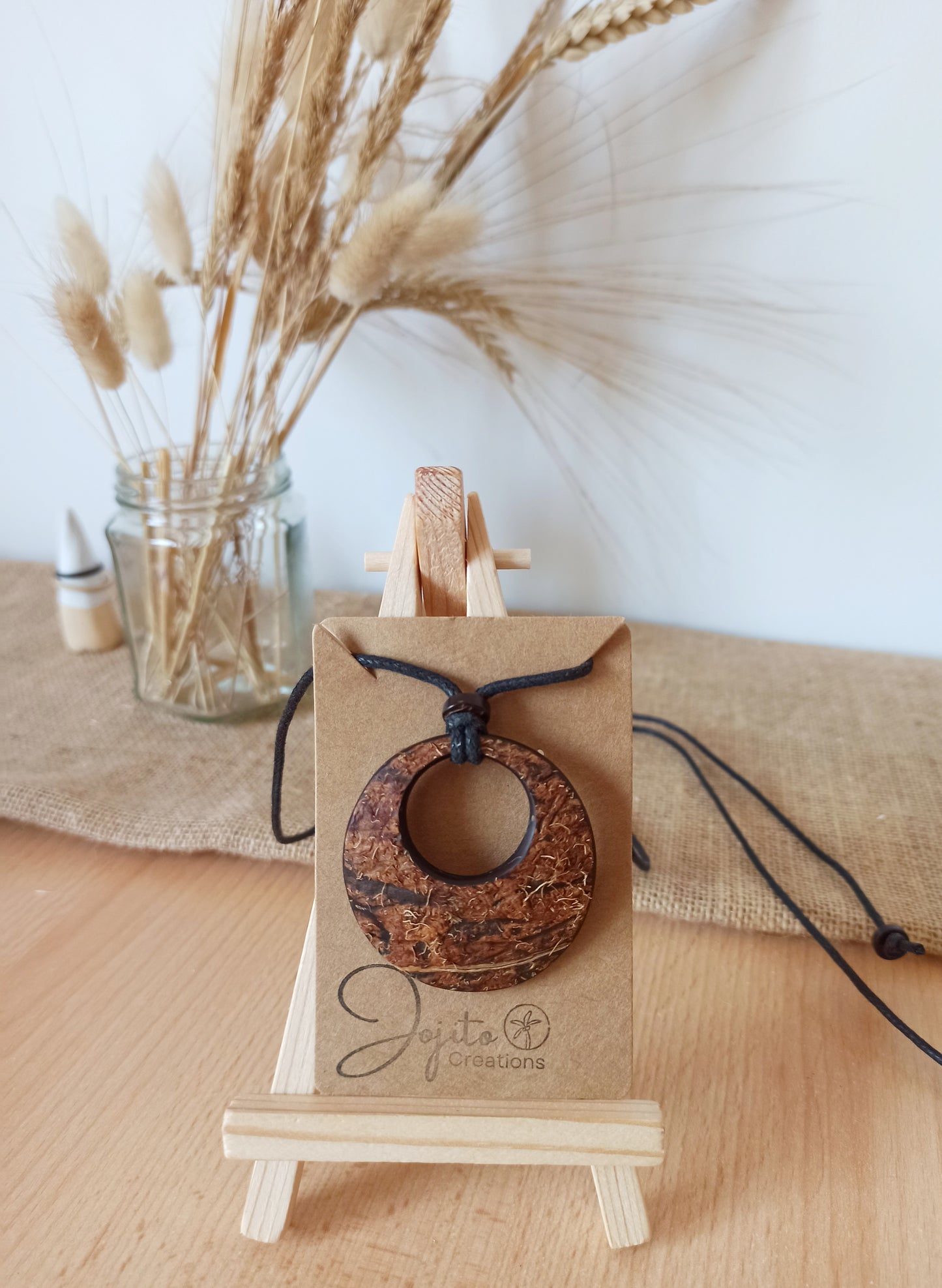 Natural Fibres Coconut Shell Hoop Pendant