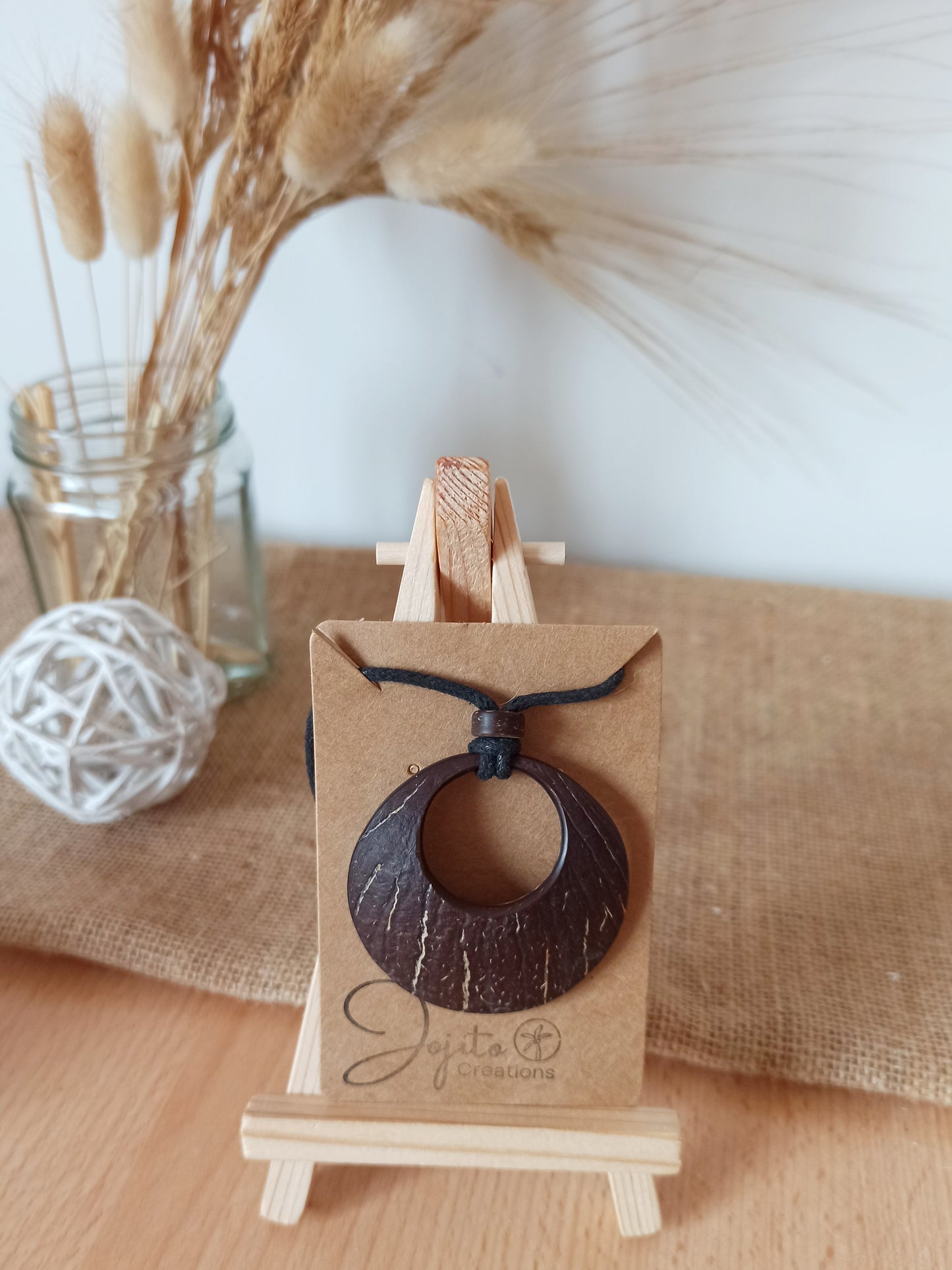 Natural Aged Coconut Shell Hoop Pendant