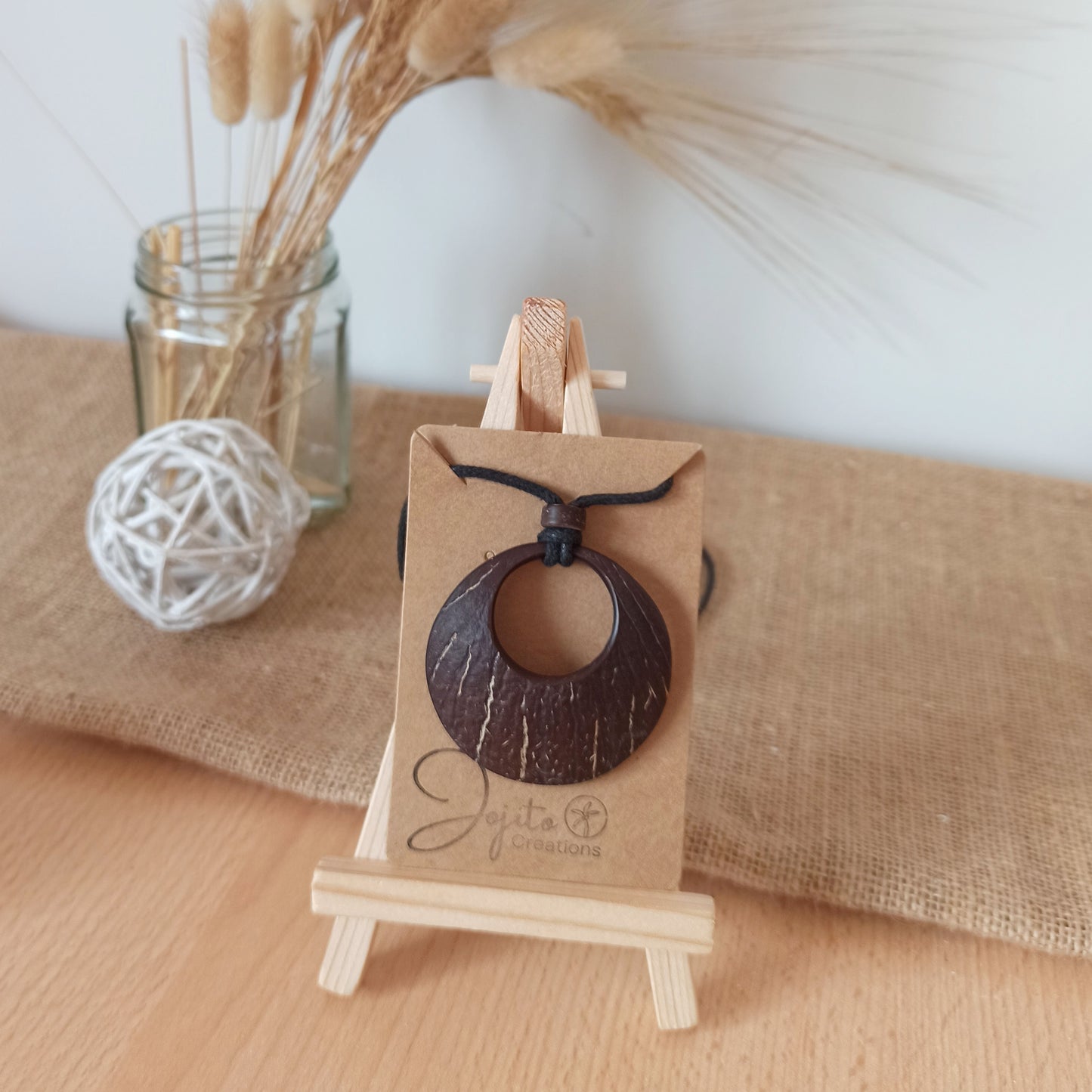 Natural Aged Coconut Shell Hoop Pendant