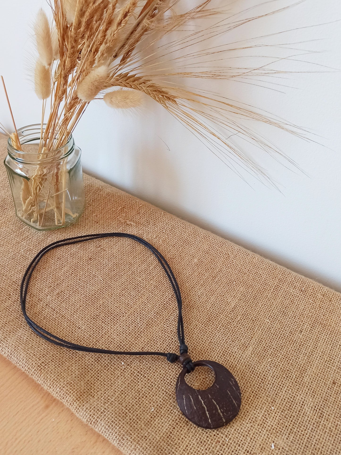 Natural Aged Coconut Shell Hoop Pendant