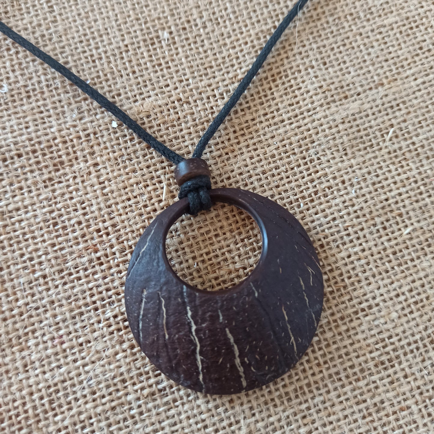 Natural Aged Coconut Shell Hoop Pendant