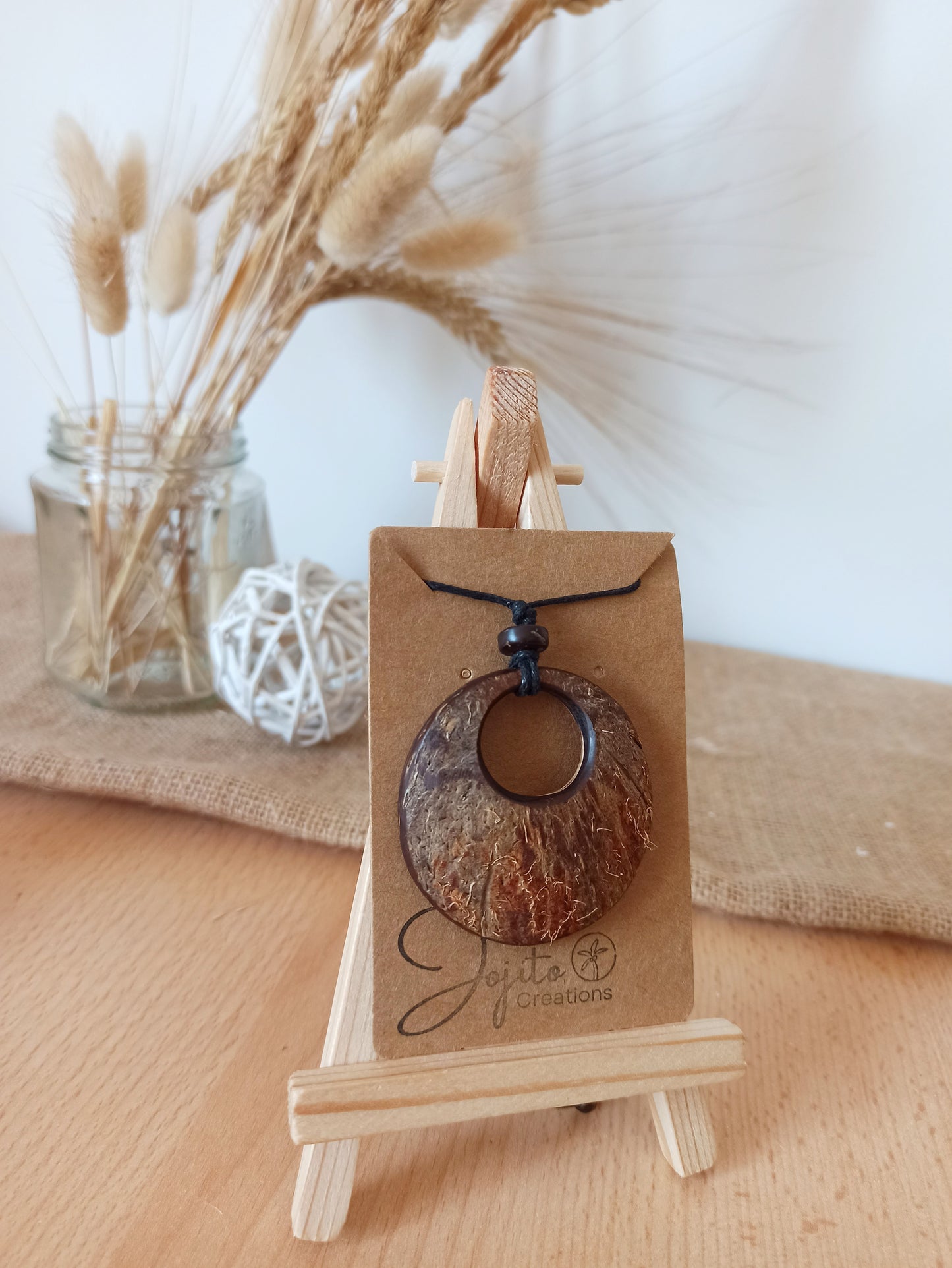 Natural Fibres Coconut Shell Hoop Pendant