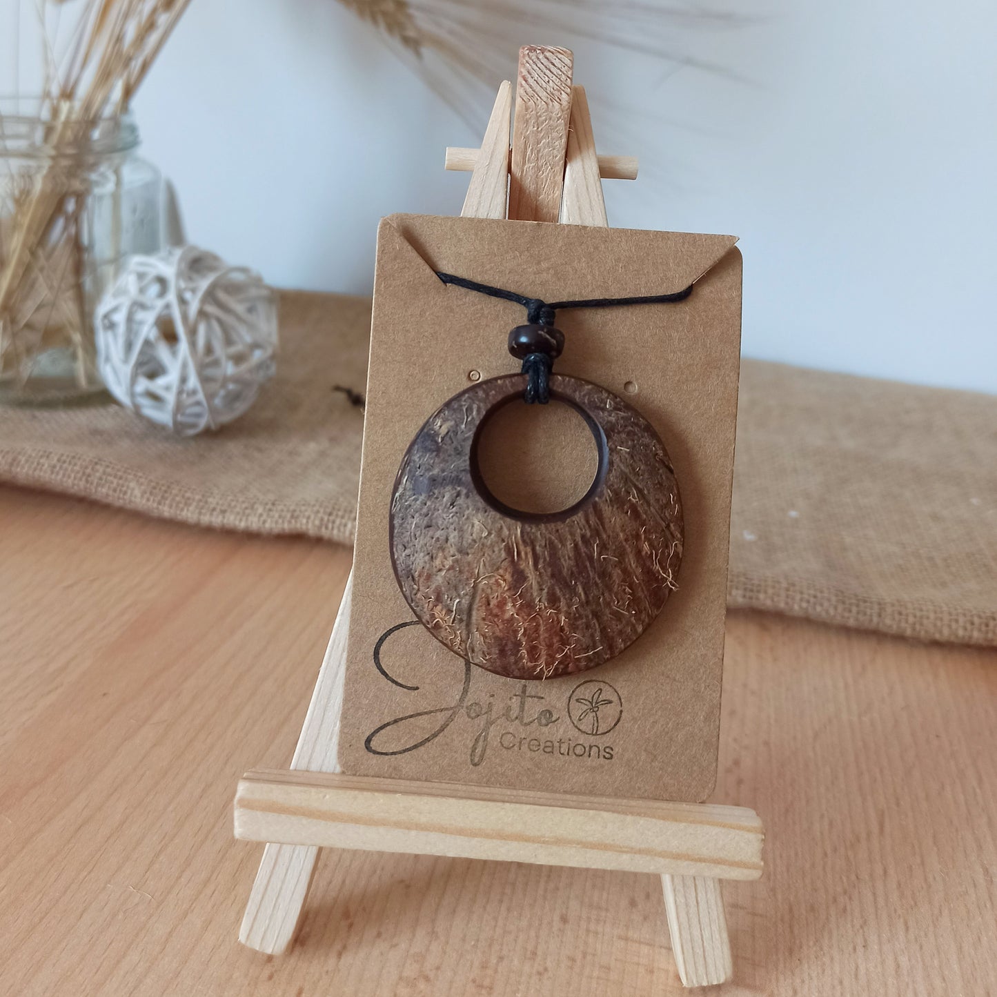 Natural Fibres Coconut Shell Hoop Pendant