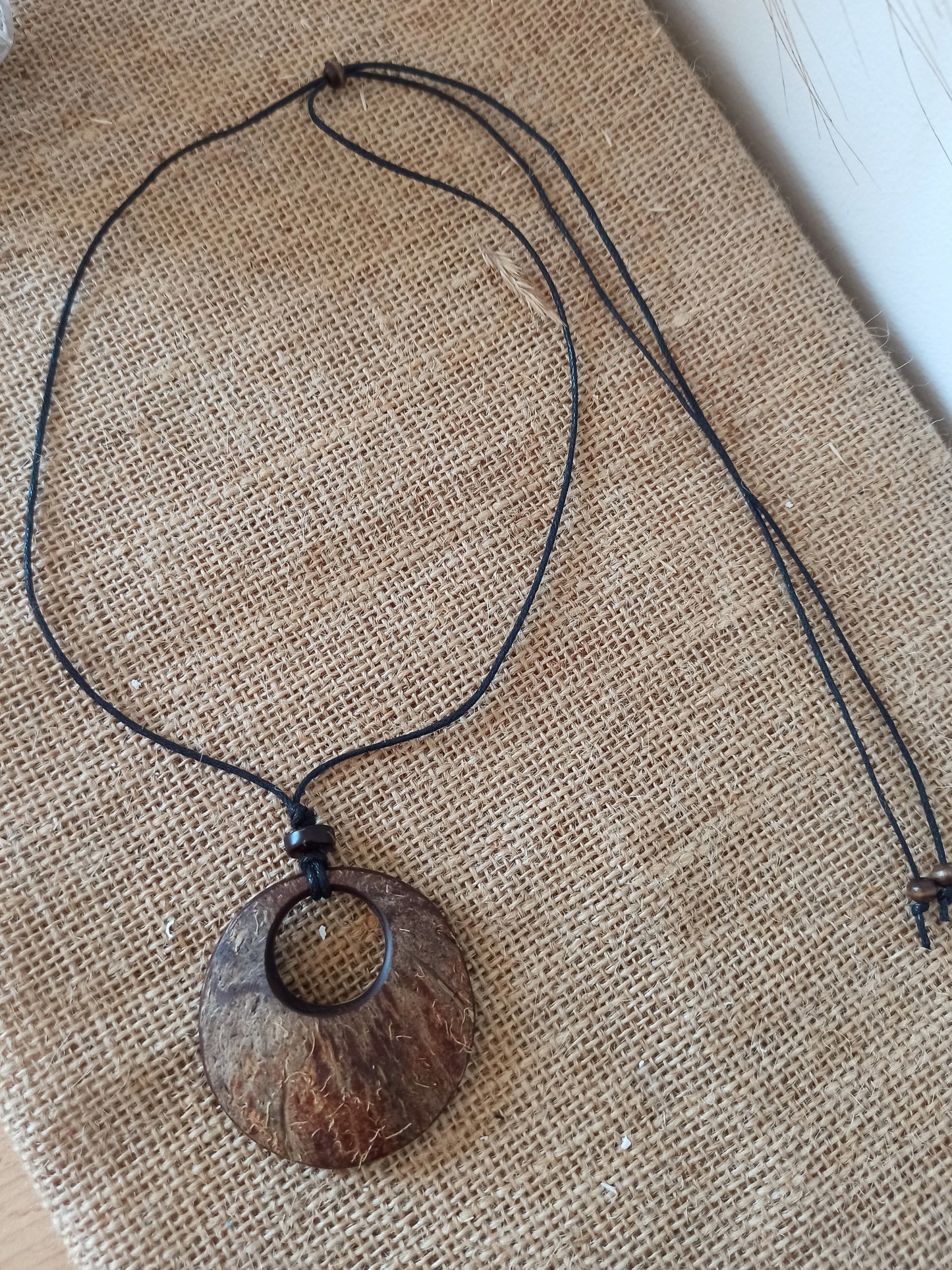Natural Fibres Coconut Shell Hoop Pendant