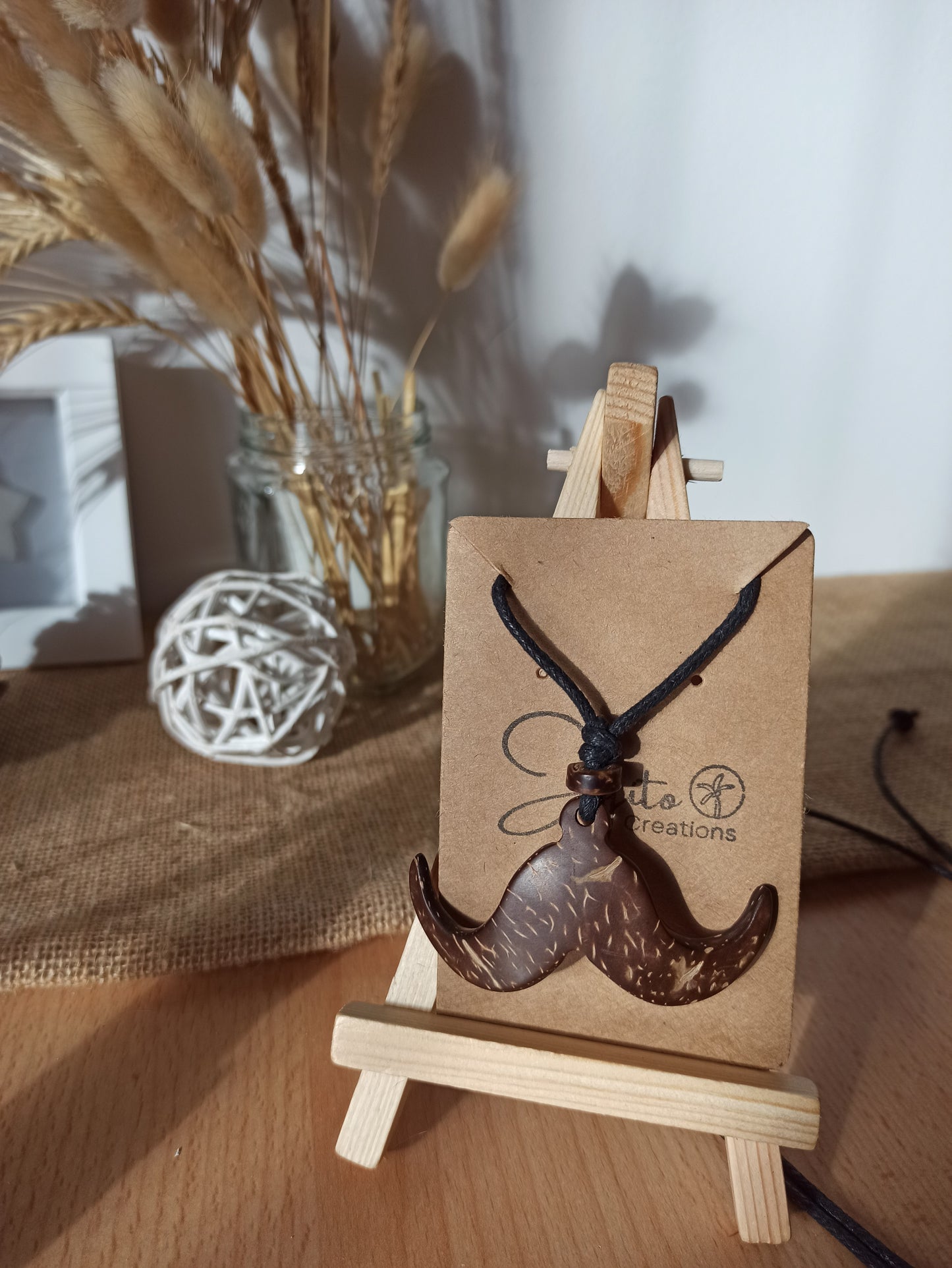 Moustache Coconut Shell Pendant in aid of Movember, Prostate Cancer, Testicular Cancer. Men's Health
