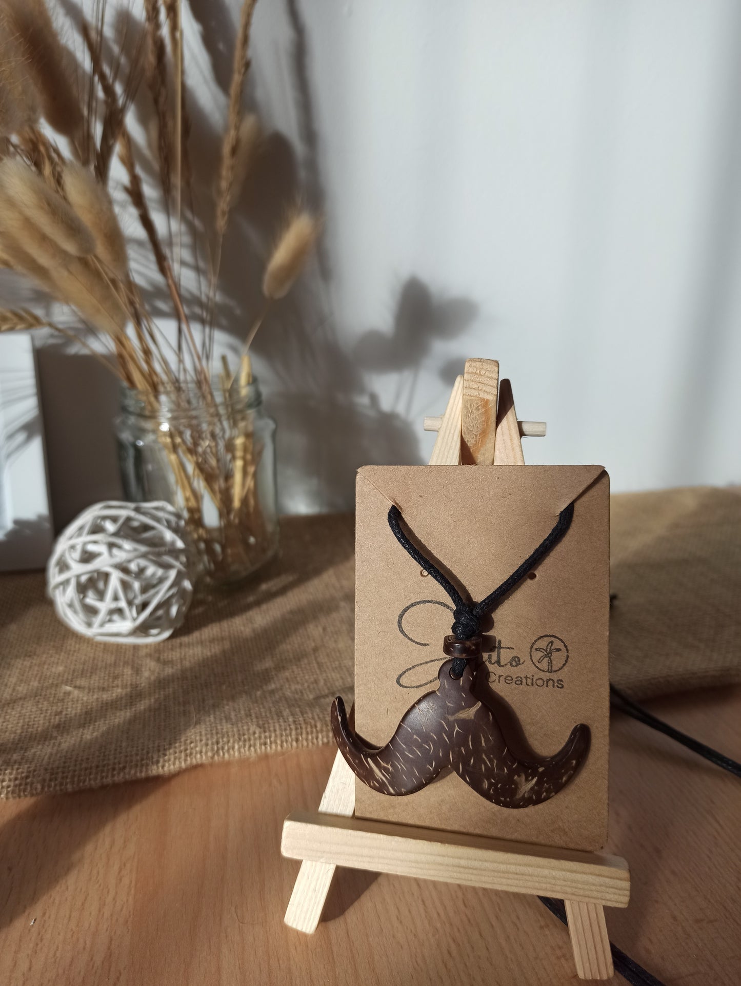 Moustache Coconut Shell Pendant in aid of Movember, Prostate Cancer, Testicular Cancer. Men's Health