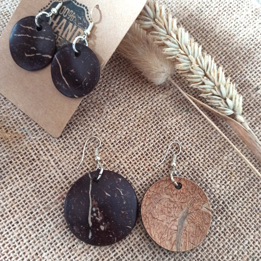 Coconut Shell Earrings, wood natural earrings