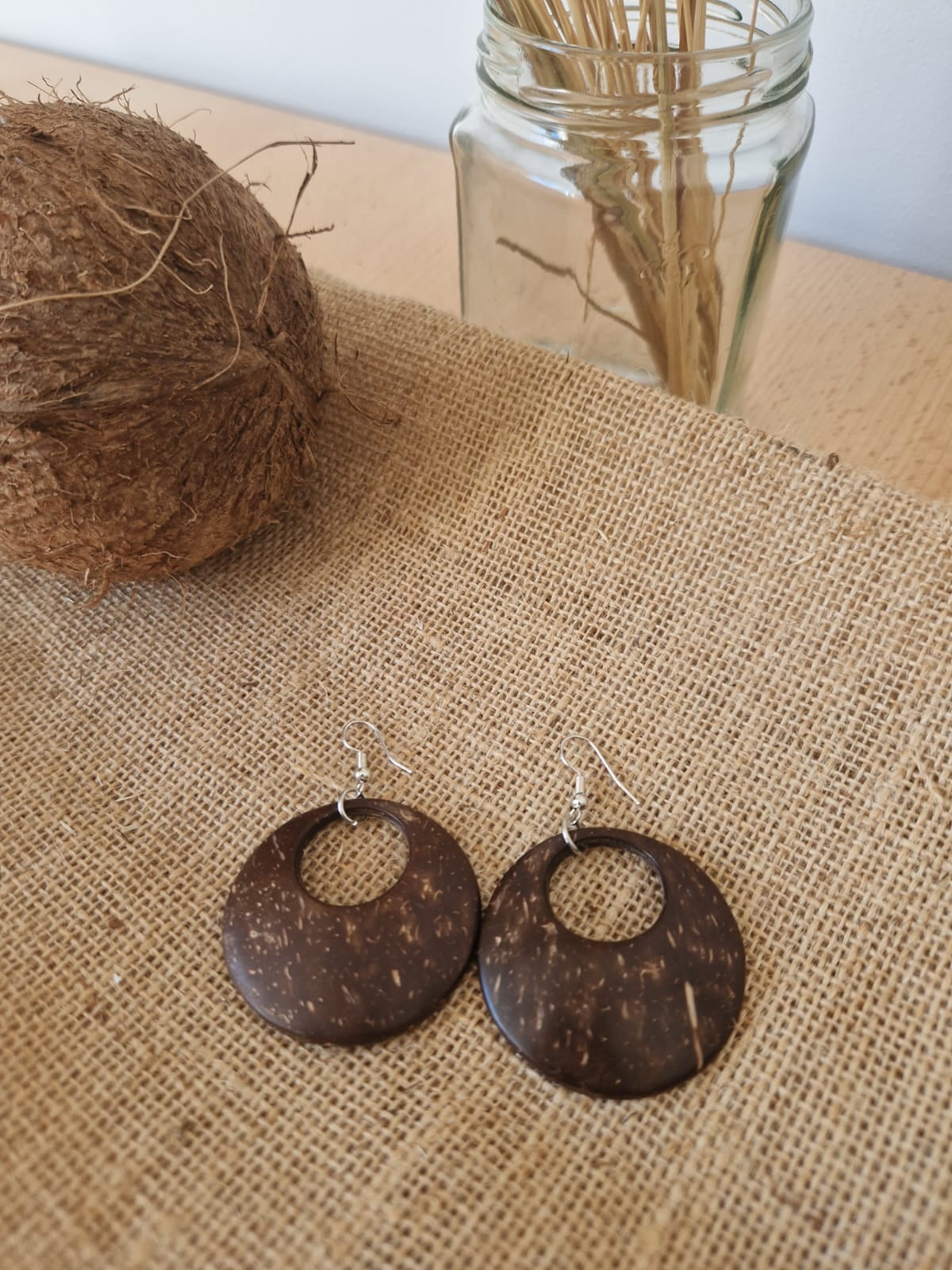 Coconut Shell Earrings, Jojito Creations, Handmade