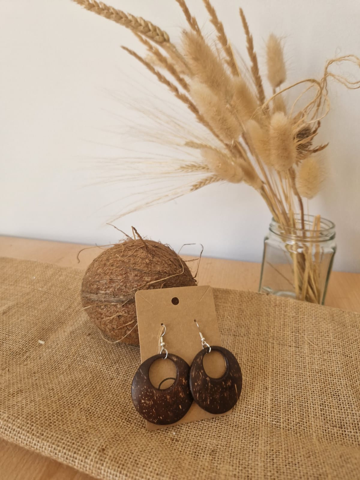 Coconut Shell Earrings, Jojito Creations, Handmade