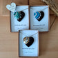 Coconut Shell Hearts Made with Love, Green, Gold and Blue Natural Heart decorations