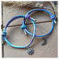 Tie Dye 3mm Waxed Cotton Cord Bracelets, Stocking Fillers, Charmed Bracelets Sun Moon Stars, Snowflakes