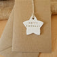 Thank you and Happy Birthday Caly Keepsake Cards, Polymer Clay star decoration personalised.