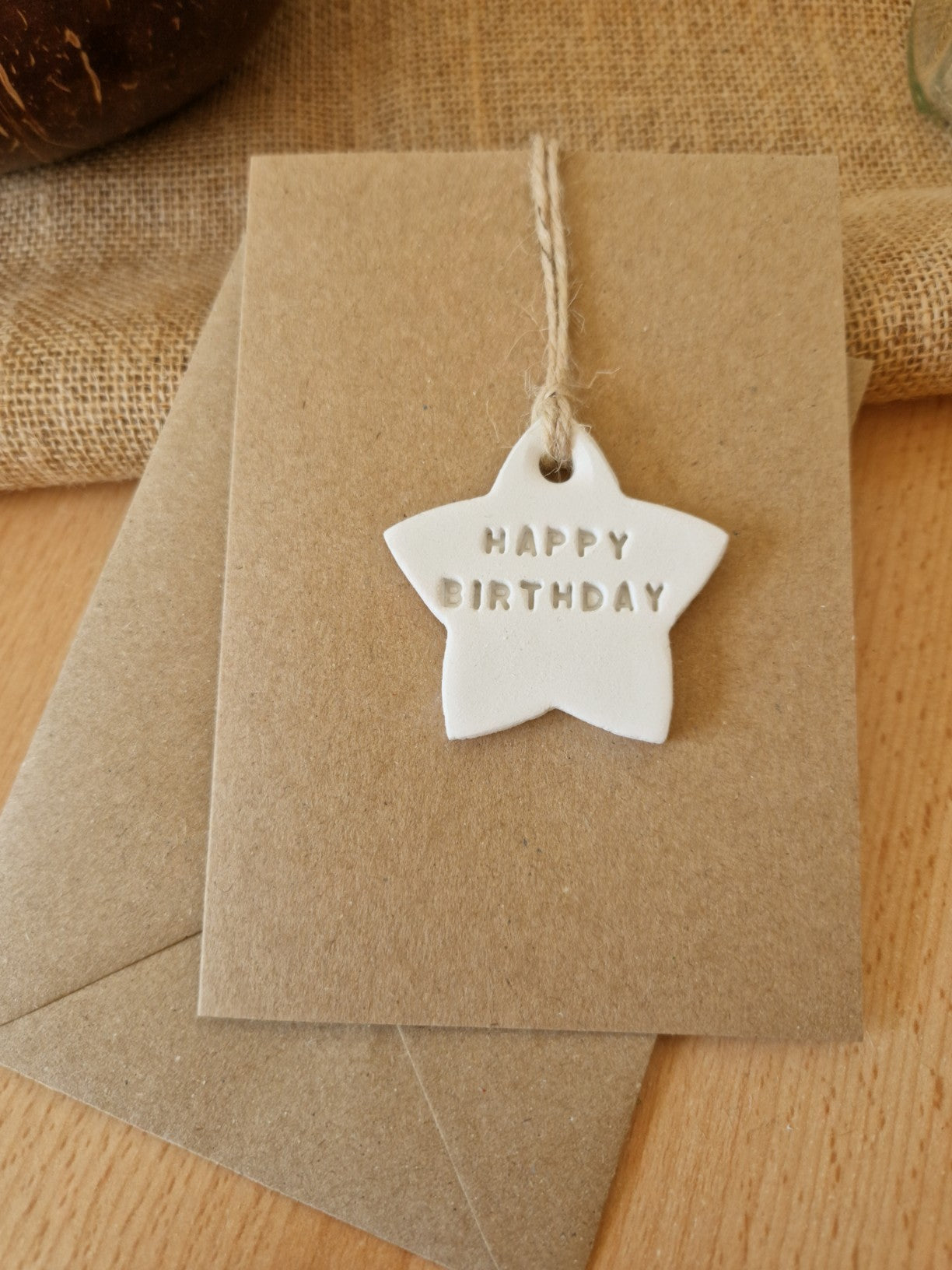 Thank you and Happy Birthday Caly Keepsake Cards, Polymer Clay star decoration personalised.
