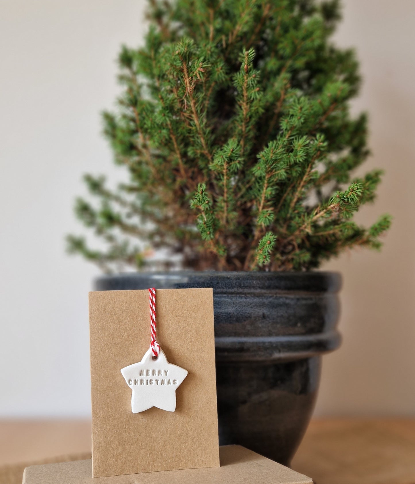 Merry Christmas Clay Star Ornament personalised Keepsake Card, Birthday Card, Eco Friendly Christmas Card